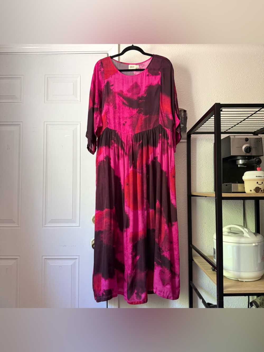 NORBLACK NORWHITE pink red purple tie dye camo short sleeve midi maxi dress‎